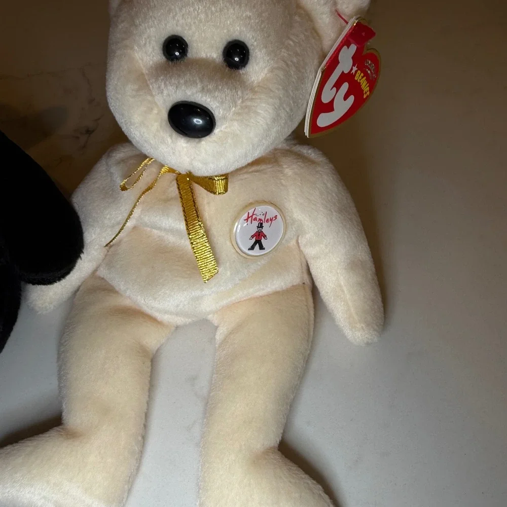 Ty Beanie Babies Ebony‎ & Ivory Hamleys Exclusive Bears 2007 Set Black Cream 8